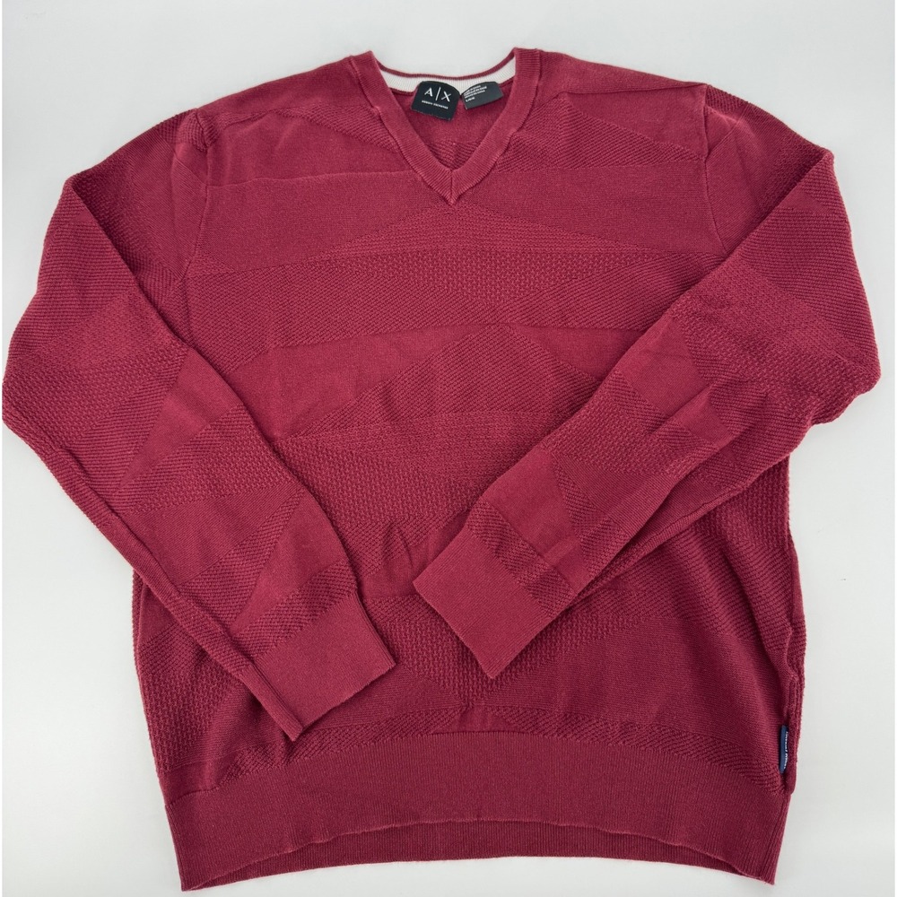 A|X Armani‎ Exchange Men's V-Neck Sweater Large Textured Knit Maroon